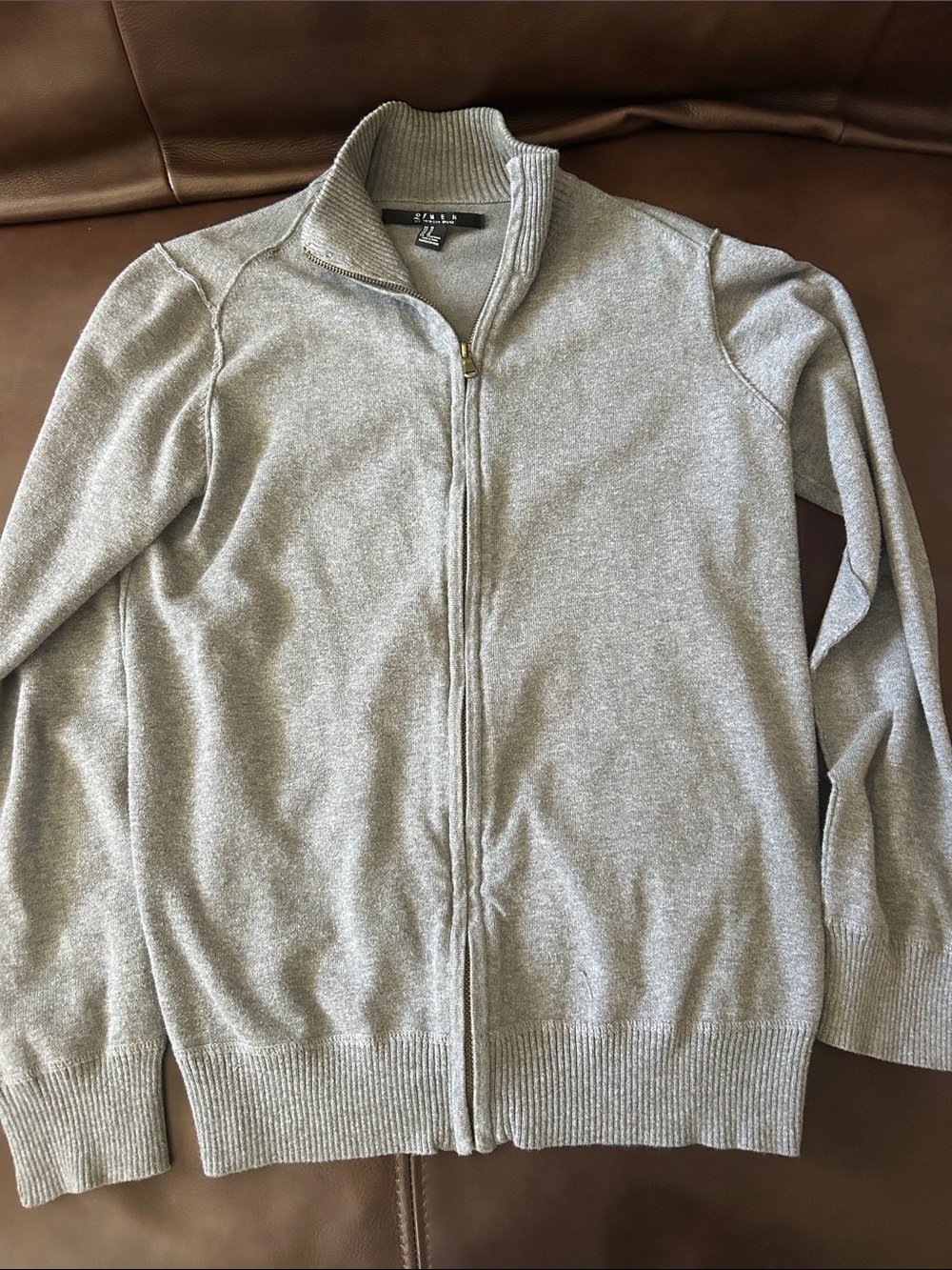 Men's Light Gray Full-Zip Knit Sweater Jacket